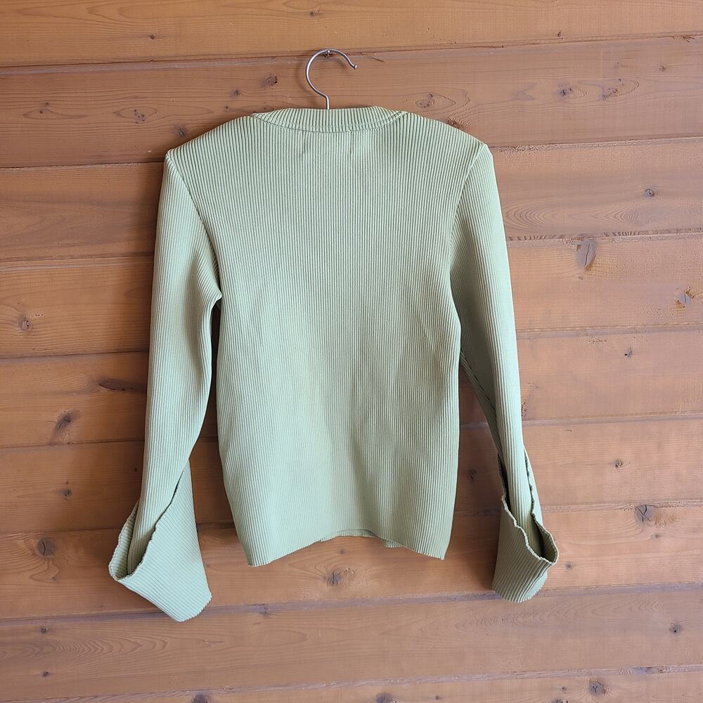 Akiranaka Sweater Top Erin Blouse Cuffed Panel Knit Green 2 Ribbed Designer Chic - Picture 4 of 6